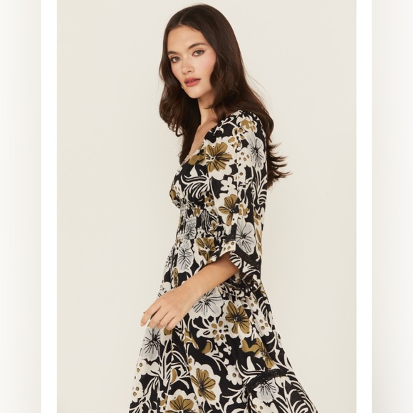 Free People Dixie Maxi Chic Black and Gold Floral Dress - Picture 5 of 13